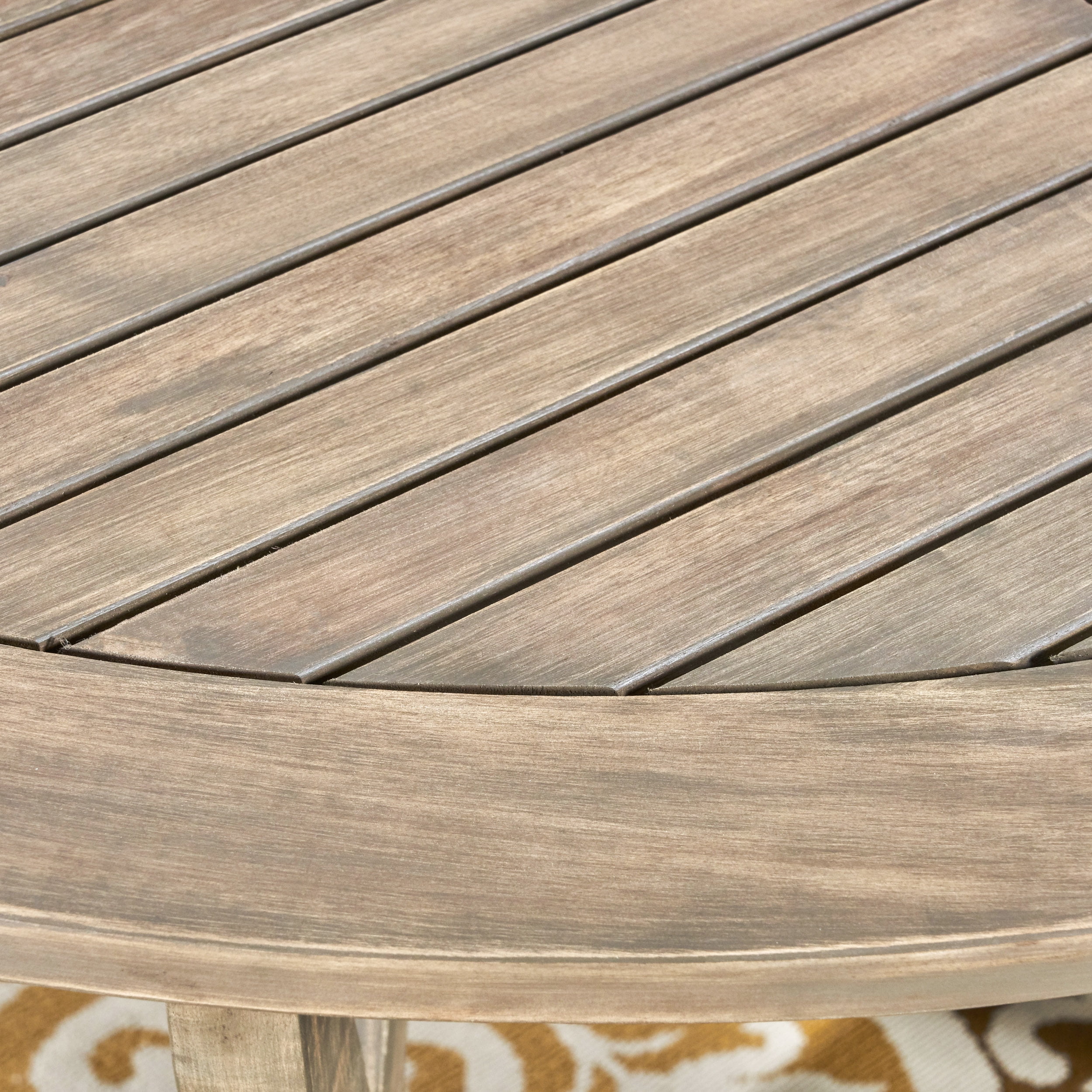 Jordy Outdoor 5 Piece Acacia Wood Dining Set with Round Table, Gray, Crème
