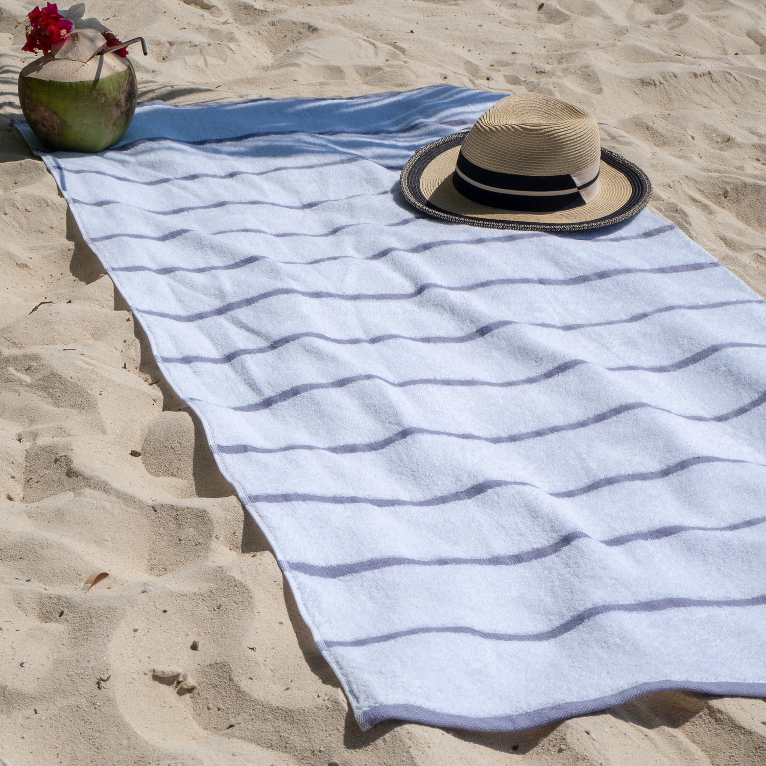Arkwright Las Rayas Beach Towel (4 Pack), Ring Spun Cotton Pool Towel - 30x60 in., Light Grey Stripes