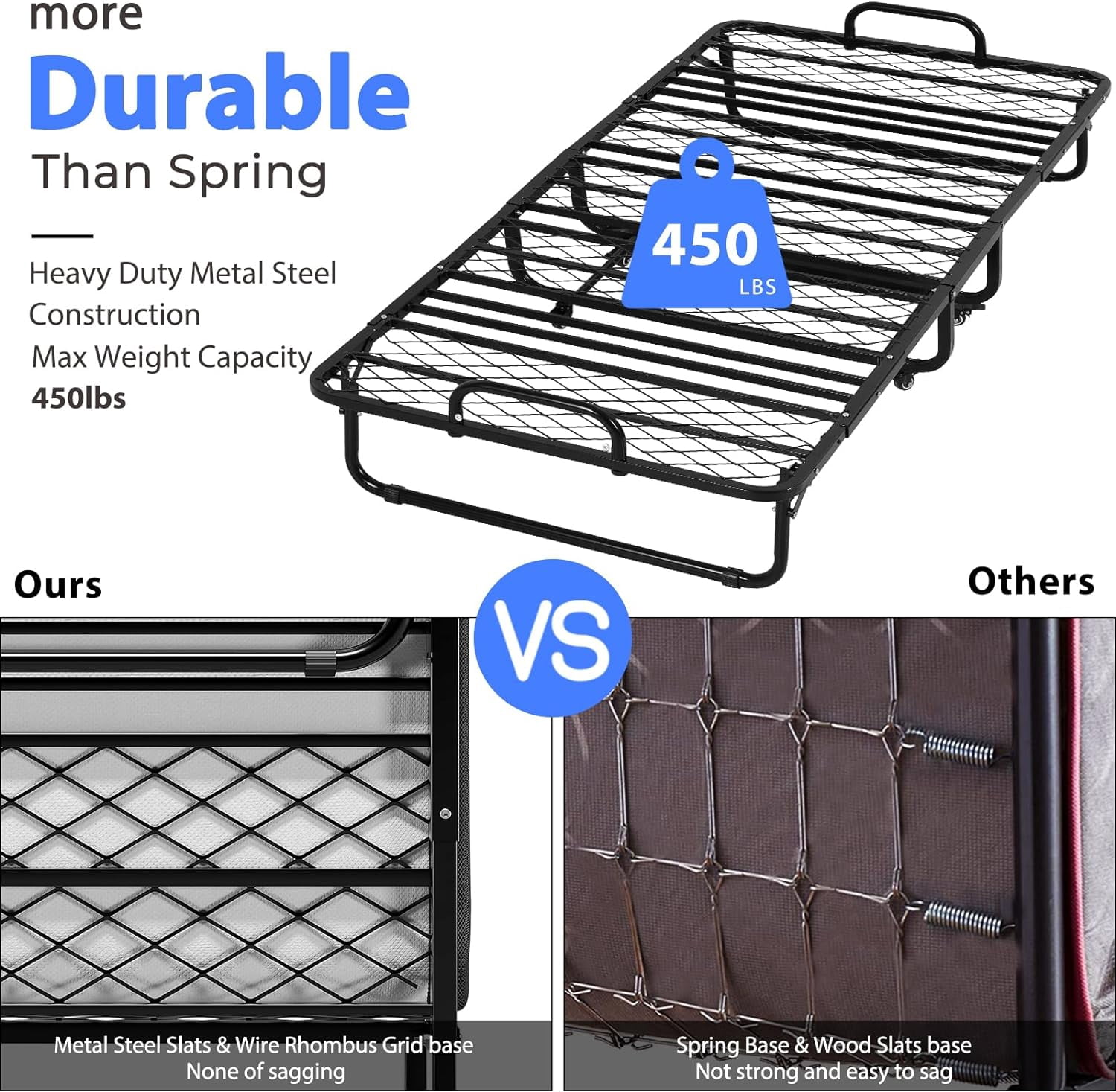 Metal Folding Bed with 5 Inch Mattress Twin Size Portable Guest Beds with Memory Foam Mattress&Wheels,Easy Storage and Move