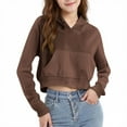 thumbnail image 2 of HAOTAGS Teen Girls Cropped Hoodie(4-12), Casual Long Sleeve Hooded Sweatshirts with Pockets Coffee 4 Years, 2 of 9