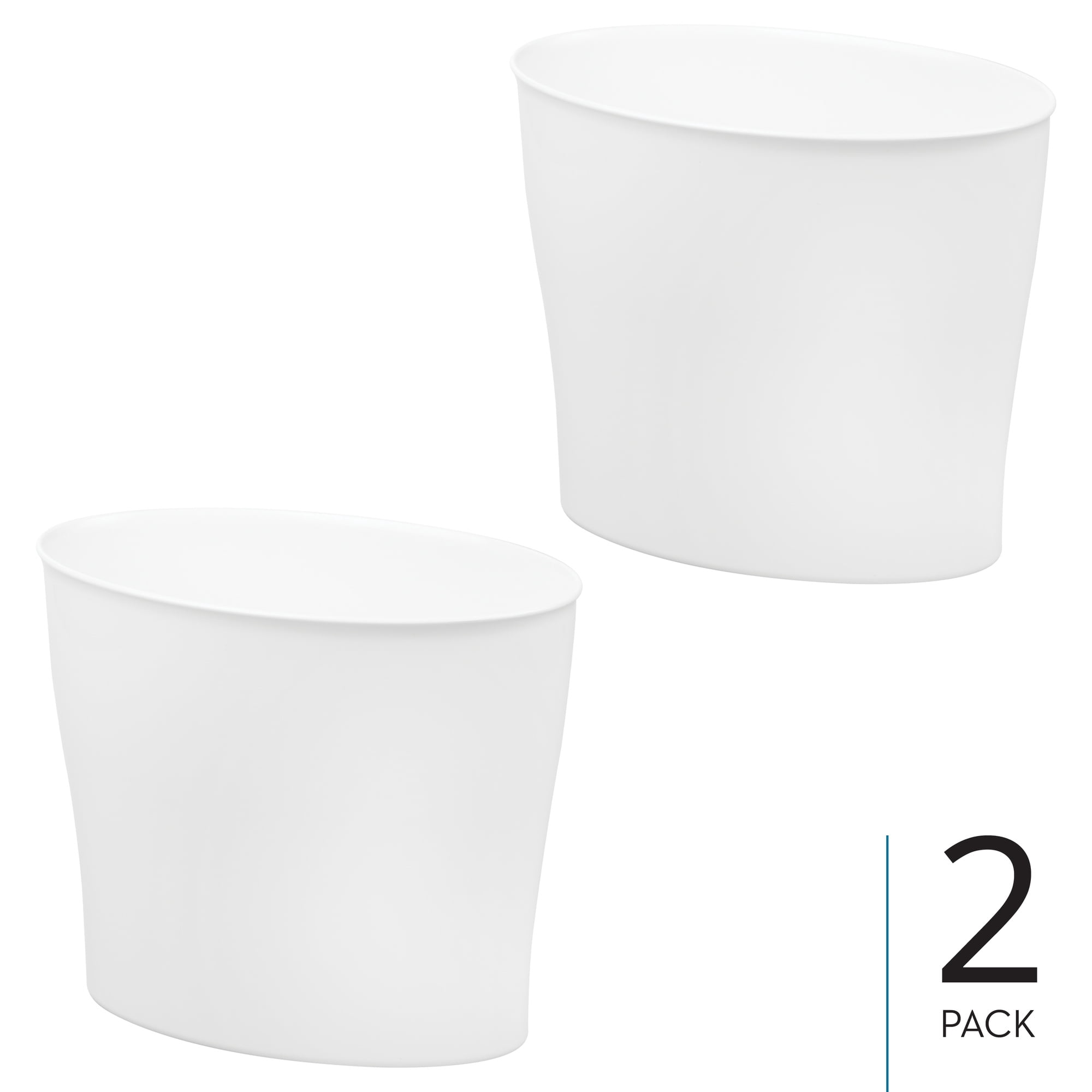 iDesign Nuvo Bathroom Trash Can, 3.4 Gallon, Plastic Oval Open Top Garbage Bin, Made in USA, 2 Pack, White