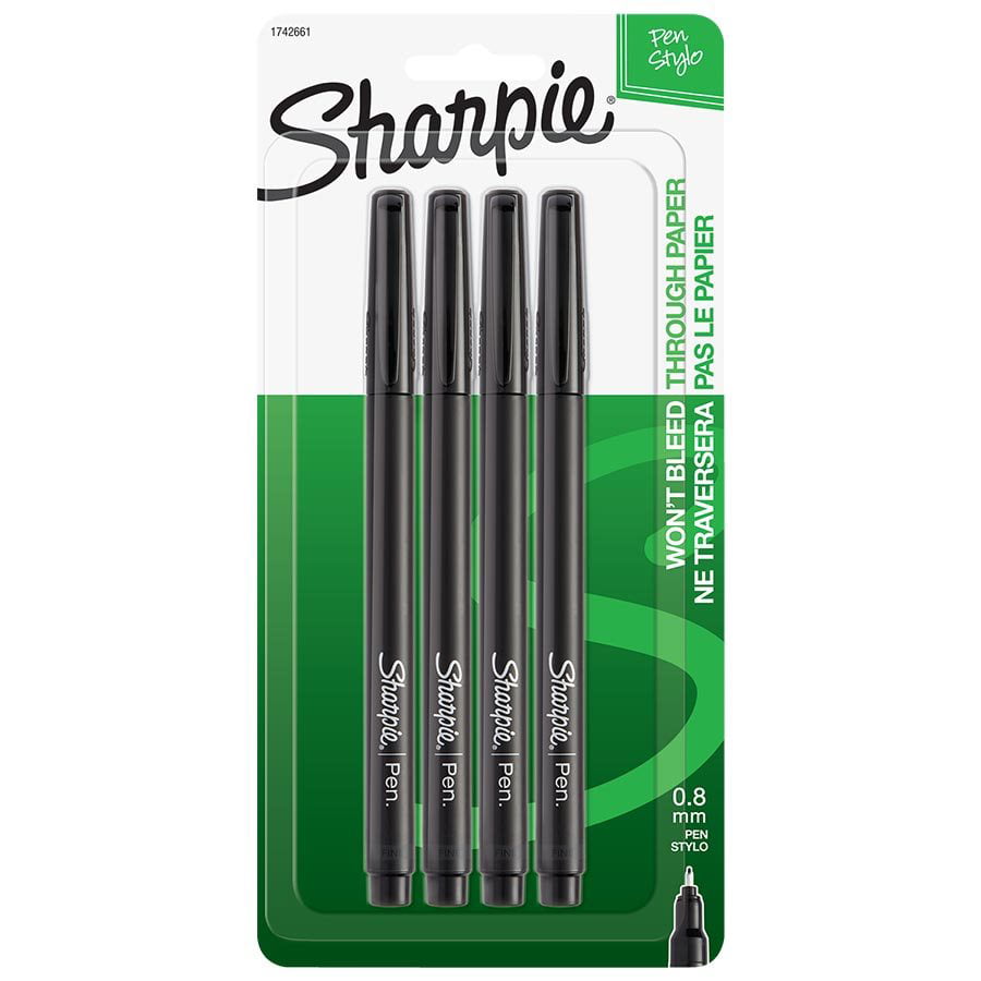 Sharpie Writing Pen Fine Point Black Ink 4 PK Smear Resistant Acid 1742661 for sale online 