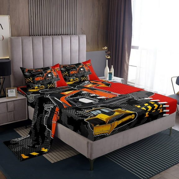 Erosebridal Tractor Twin Sheet Sets, Cartoon Truck Bedding Twin Size, Farm Vehicle Decor 3pcs