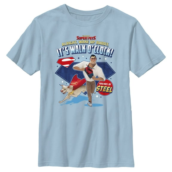 Boy's DC League of Super-Pets Superman and Krypto Walk O'Clock  Graphic Tee Light Blue Large