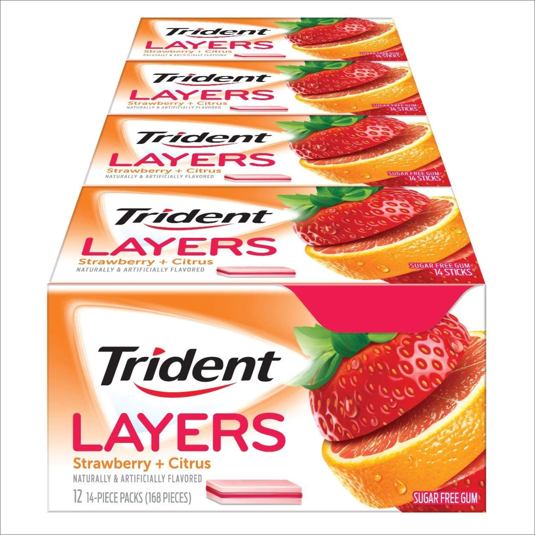 Trident Layers Strawberry + Citrus Sugar Free Gum 12 Packs (168