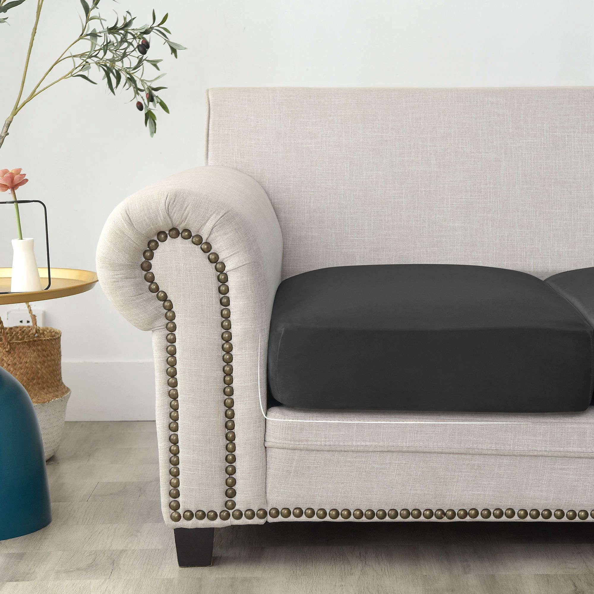 Velvet Sofa Seat Cushion Covers, Stretch Sofa Cushion Covers Elastic Couch Cushion Cover Sofa Seat Cover Removable Washable for Chair, Loveseat-Turquoise Blue-2 Piece