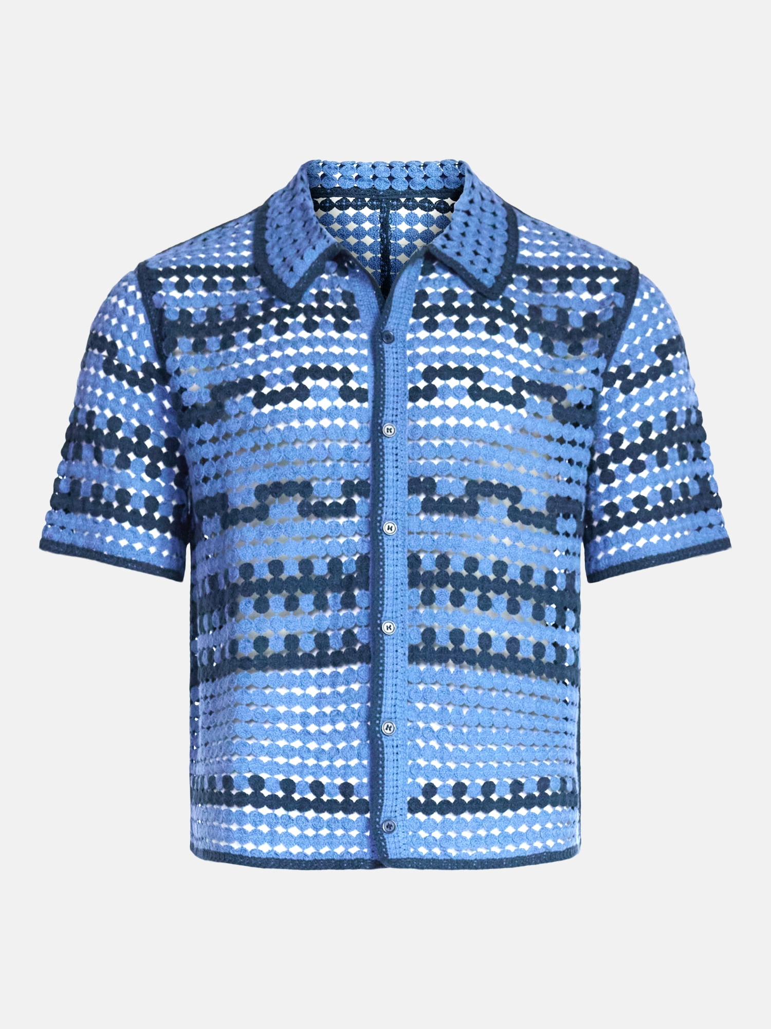 No Boundaries Men's Faux Crochet Boxy Fit Button Up Polo Shirt, Sizes XS-3XL