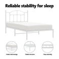 thumbnail image 3 of vidaXL White Twin Metal Bed Frame with Headboard & Slats, No Mattress, Easy Assembly, 3 of 9