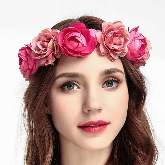 Pretyzoom Red Artificial Rose Floral Headband Chic Bridal Hair Accessory for Photo Shoots