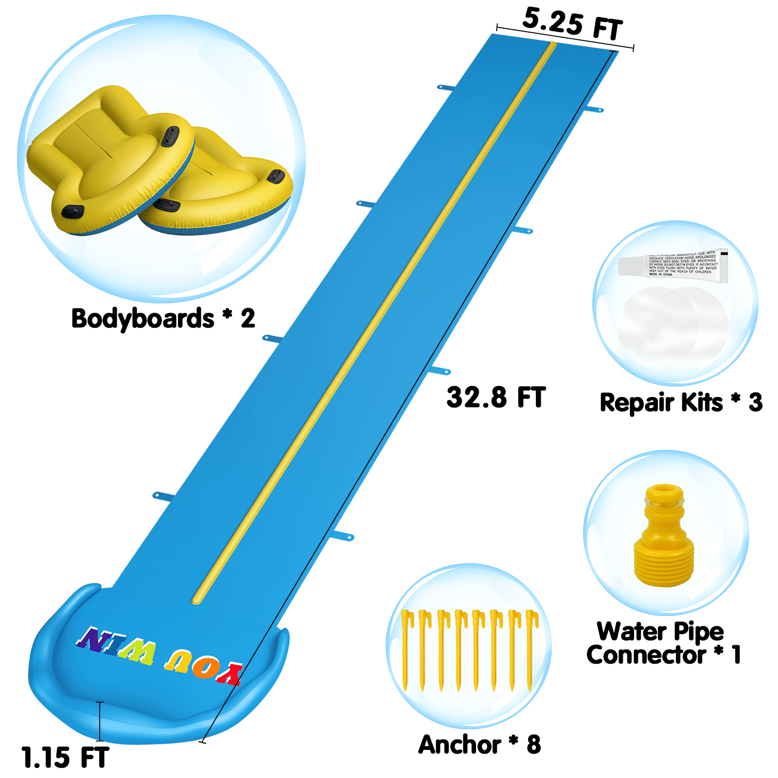 Lawn Water Slide 32.8 Ft Double Lane Water Slide with Automatic Sprinkler and Safety Padding