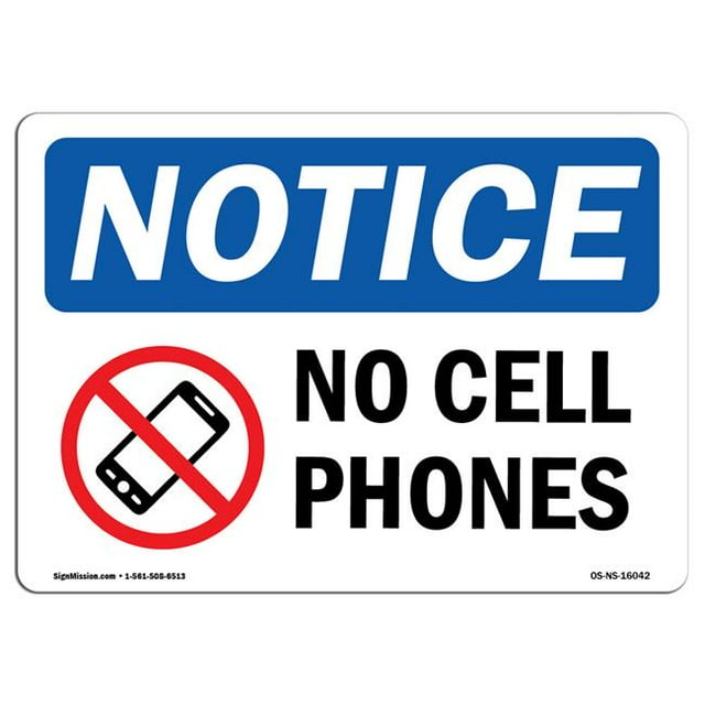 SignMission OS-NS-D-1218-L-16042 Panneau d'Avis OSHA - Pas de Téléphones Portables