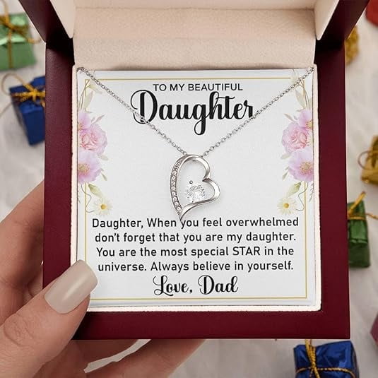 To My Daughter Gifts From Mom & Dad - Love You Forever Necklace with Messeage Card & LED Box