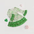 thumbnail image 4 of ZEHJUHAN Toddler Girl's Cute Party Dress Set, Clover Print Bell Sleeve A-Line Dress With Ruffle Hem For Spring Fall Green，3Y, 4 of 12