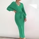 thumbnail image 4 of Vestido Vestido ajustado con cuello en V Vestido de punto para mujer con cinturón Túnica Vestido largo Traje de vacaciones Kuymtek Verde T L para Mujer, 4 of 5
