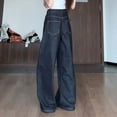 thumbnail image 4 of MIXUE Jeans For Women Solid Color Retro High Vibe Wide Leg Casual Pants High Waist Long Drag Pants Trousers Activewear,Blue,M, 4 of 4