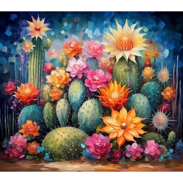 Pintura de diamante 5D DIY, kit de flor de Cactus con taladro redondo completo, decoración del hogar, 40x35cm