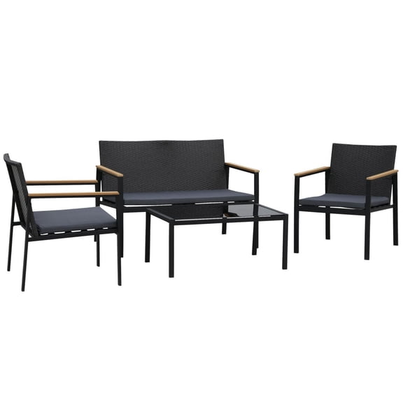 Outsunny ensemble de fauteuils et causeuses d'extérieur en osier en rotin rembourré 4 pièces