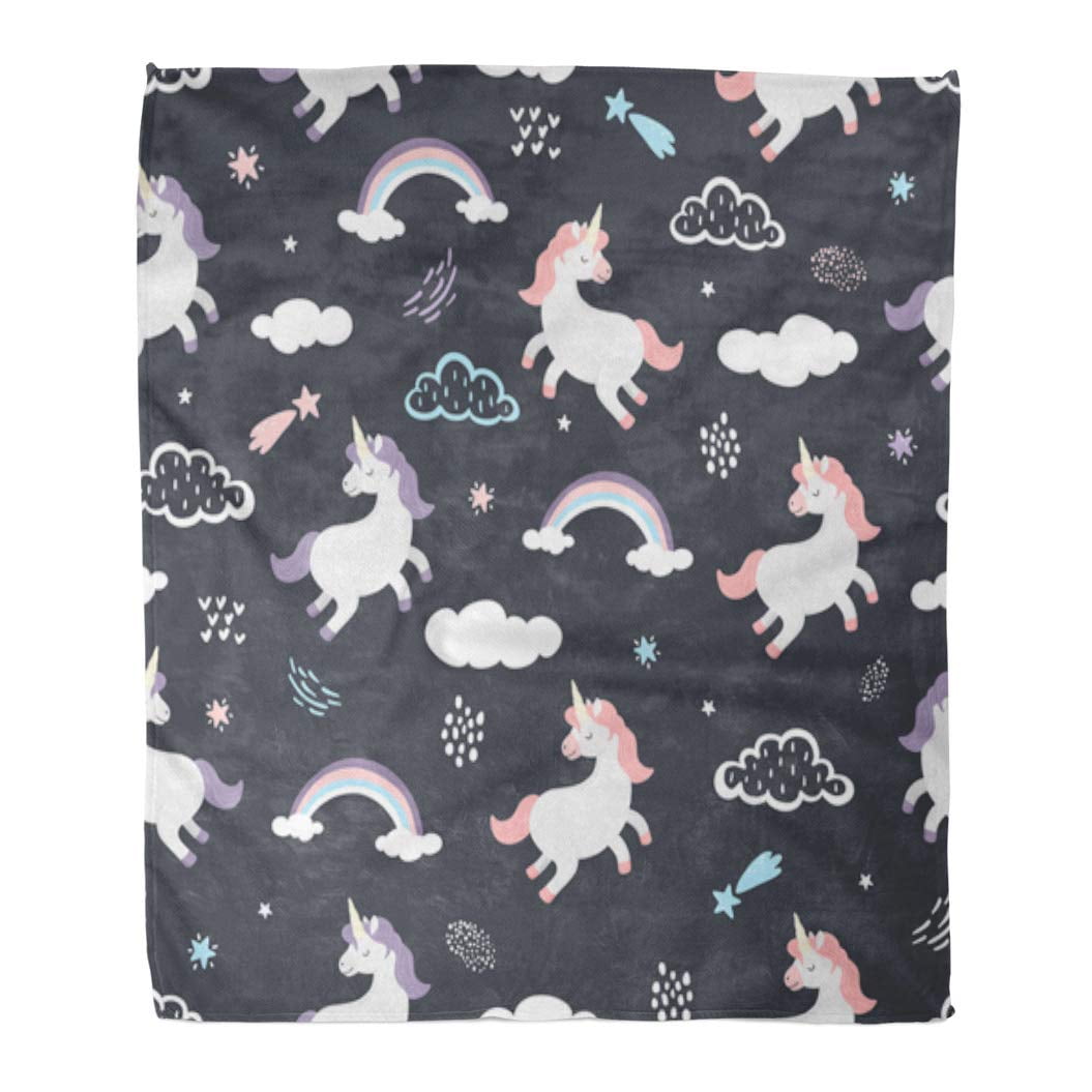 LADDKE Throw Blanket 50x60 Inches Cute Unicorns Clouds Stars Magic with
