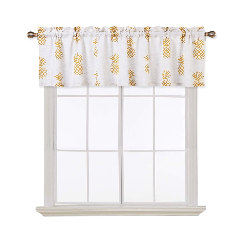 CAROMIO Pineapple Print Linen Blend Small Sheer Valance Curtains for Cafe Kitchen, Yellow