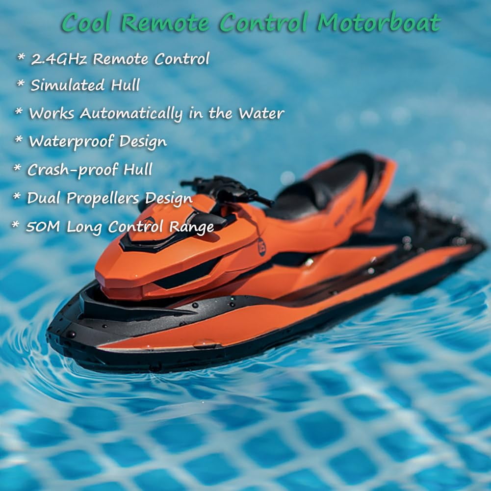 Remote Control Jet Ski, Funtogether Toys, Mini High-Speed Electric Boat with Dual Motors, Gift for Kids