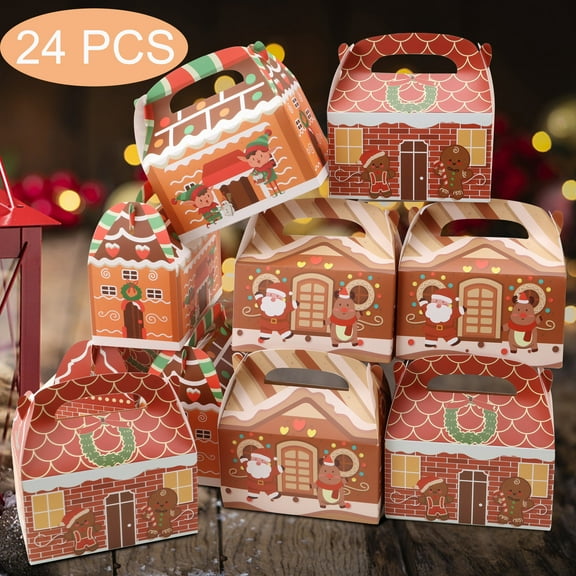 YouLoveIt 24pcs Christmas Gift Boxes Festival Xmas Goodie Paper Boxes Gift Boxes Xmas Treats Party Favors Candy Treat Cookie Boxes for Christmas Holiday Festival