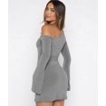 thumbnail image 5 of Women'S Fall Off the Shoulder Long Flared Sleeve Mini Dress Eyelet Bodycon Party Club Dresses Gray L, 5 of 9