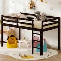 Ktaxon Wood Loft Bed Twin Size with Ladder, Solid Wood Low Loft Bed Frames for Girls Boys, Brown