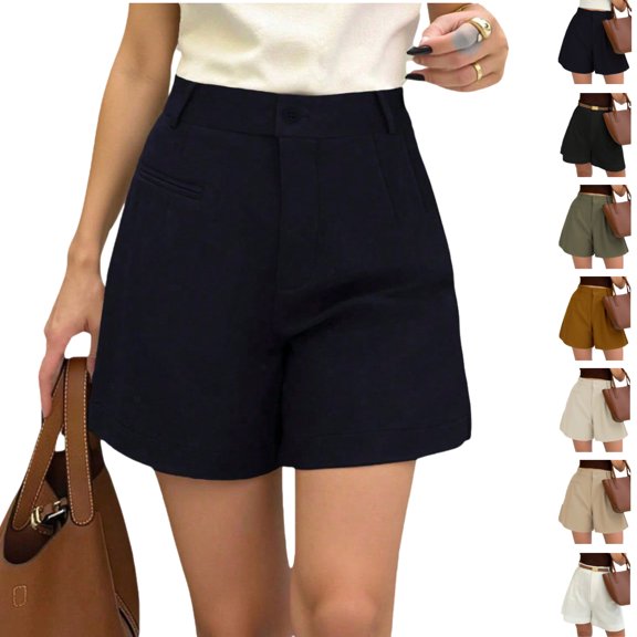 Maqroz Womens High Waisted Wide Leg Dress Shorts Lightweight Breathable Summer Business Casual Clothing for Office Work Daily Outings with Pockets
