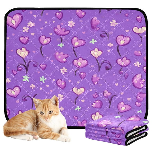 Washable Pet Pee Pads with Super Absorbent Reusable Training Pads for Dogs & Cats Purple Hearts and Flowers
