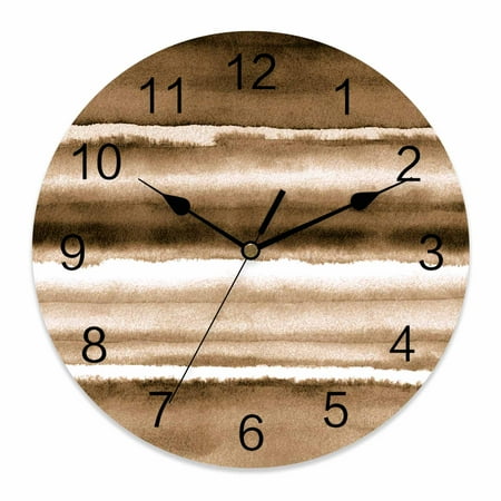 Wall Clock Abstract Waves Clocks PVC Silent Non-Ticking Battery Operated Decorative Stripes Watercolor Ombre Brown Round Clock for Home Living Room Kitchen Bedroom Office School Wall Decor 10 Inch