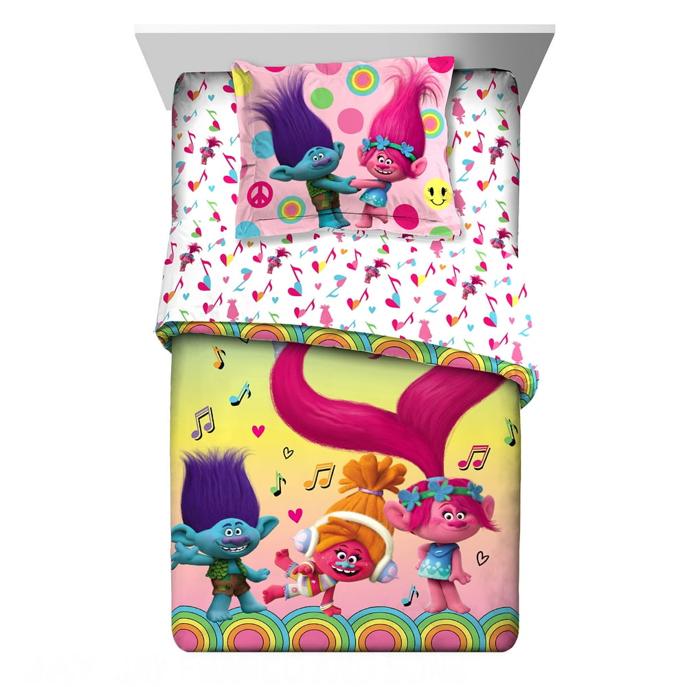 Trolls 2Piece Comforter and Sham Set, Kids Bedding, Twin/Full