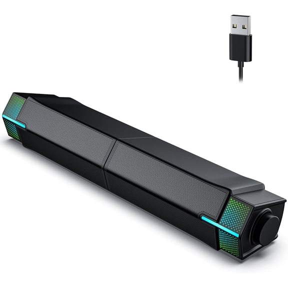 M20 Bluetooth Computer Speakers for PC Desktop Monitor, Gaming PC Sound Bar - Wired USB-Powered, Superb Stereo Sound, with Gradient RGB Lighting - Combine/Separate to Customize Your Desk