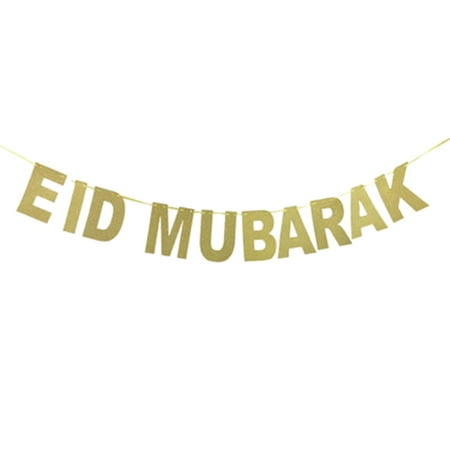 KABOER 2 Pcs EID MUBARAK Letters Glitter Pull Flag Ramadan Banner Home Decoration Home Party Supply