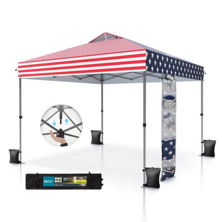 summit living 10 x 10 ft pop-up canopy tent straight legs instant canopy for outside with wheeled bag – american flag