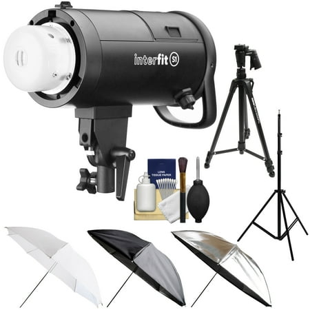 Interfit S1 500ws HSS TTL IGBT Studio Flash Strobe Monolight with Tripod + Light Stand + 3 Umbrellas + Kit
