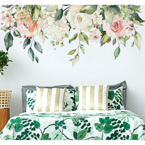 Vepret Flores Hojas Adhesivos De Pared Pelar Y Pegar Flores Florales Grandes Pegatinas De Pared Removibles Vid Decoración Del Hogar Arte Para Dormitorio Sala De Estar Aula Oficina