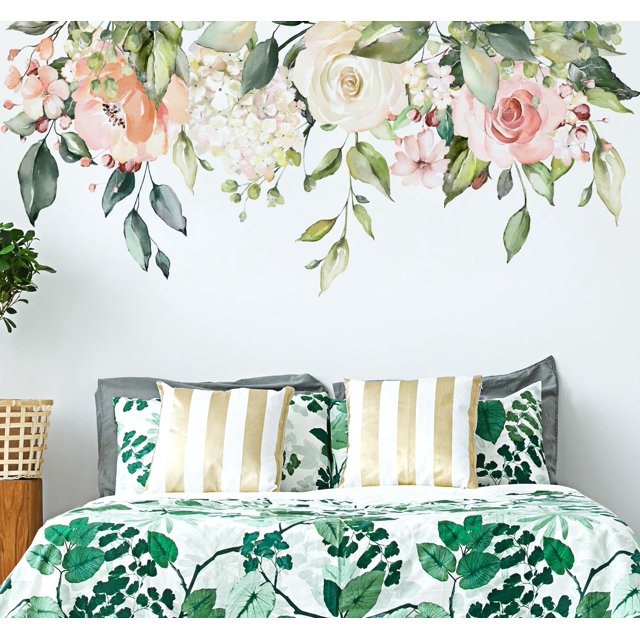 Vepret Flores Hojas Adhesivos De Pared Pelar Y Pegar Flores Florales Grandes Pegatinas De Pared Removibles Vid Decoración Del Hogar Arte Para Dormitorio Sala De Estar Aula Oficina