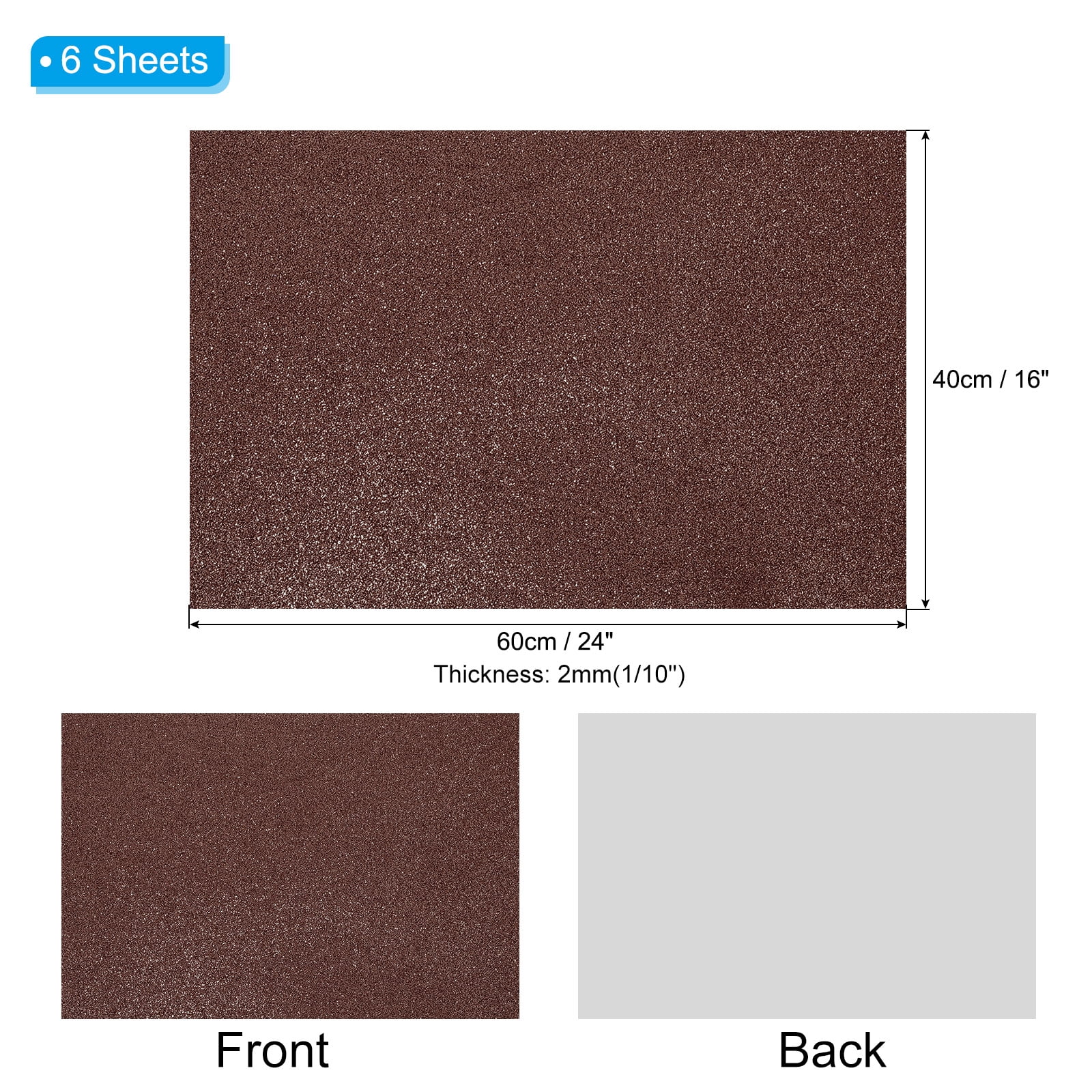 Uxcell 2mm(1/10") Thick Adhesive Glitter Foam Sheet 16x24inch(40x60cm) Coffee, EVA Shiny Foam Board for Craft, 6 Pcs