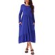 thumbnail image 1 of Vestido midi de mujer de otoño con mangas largas, cuello redondo, casual, suelto, plisado, en capas, con bolsillos, color azul, 1 of 5