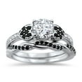 thumbnail image 5 of His and Hers 3 Piece Trio Sterling Silver Black Titanium Wedding Band Engagement Ring Set, 5 of 6