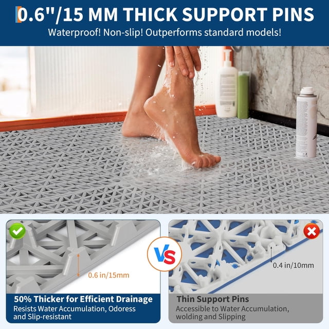 Kojooin 50 Pack Interlocking Floor Tiles, 12 in Soft PVC Non-Slip Drainage Mats for Gym, Garage or Poolside