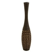 DecMode 48" Tall Woven Floor Brown Faux Seagrass Vase with Dark Brown Wrapped Neck