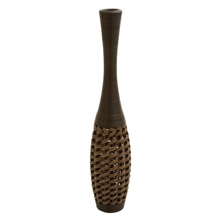 DecMode 48" Tall Woven Floor Brown Faux Seagrass Vase with Dark Brown Wrapped Neck