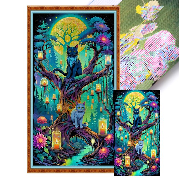 Hilo Algodón Ecológico Bordado Punto Cruz Gato Halloween Con 11CT 40x70cm