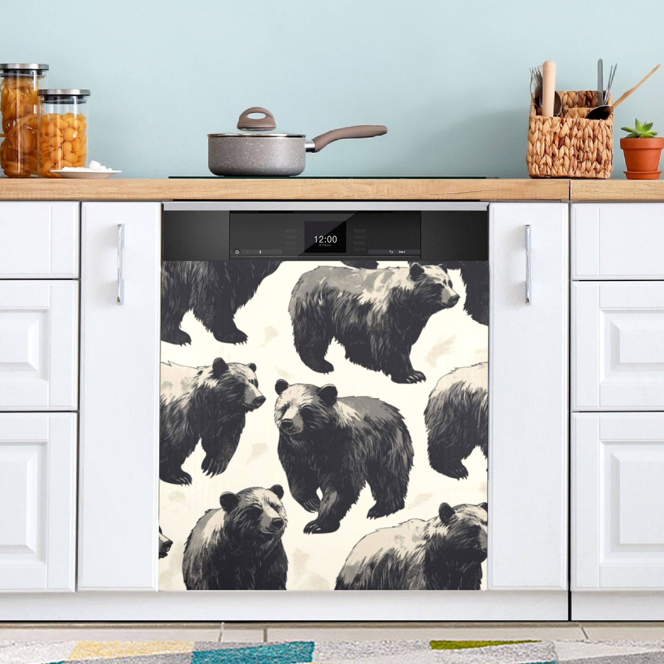 Dishwasher Magnetic Sticker 23x26 Inch Refrigerator Magnetic Sticker Washing Machine Magnetic Sticker Kitchen Panel Magnetic Sticker Home Decor Black Bear Seamless