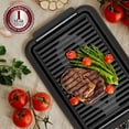 thumbnail image 5 of OVENTE Electric Indoor Grill with 15x10 Inch Non-Stick Cooking Surface, 1200W Fast Heat Up Power, Adjustable Temperature, Removable and Dishwasher Safe Grilling Plate and Drip Tray, Black GD1510NLB, 5 of 9