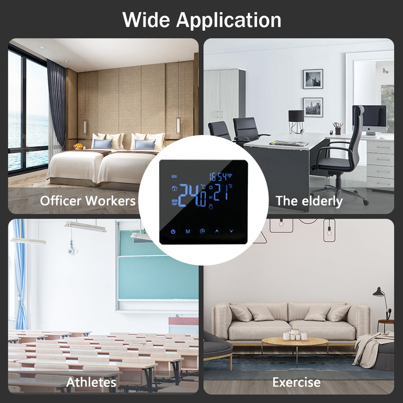 YAHHU Smart WiFi Thermostat for 3A Water Heating System with LCD Backlight Touch Screen 3.4 x 3.4 inches / 8.6 x 8.6 cm Precise Temperature Control for Home Office Hotel