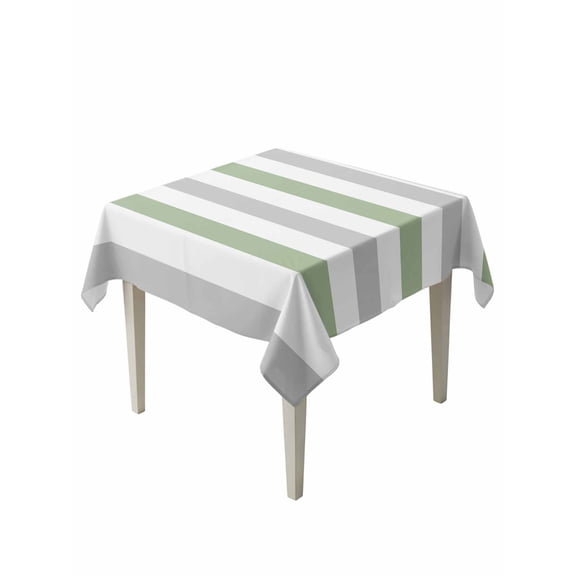 Sage Green Grey Striped Table Cloth, Farmhouse Sage Green Stripes Waterproof Tablecloth for Square Tables, Reusable Washable Fabric Table Cover for Restaurant Kitchen Dining Tables 54"x54"