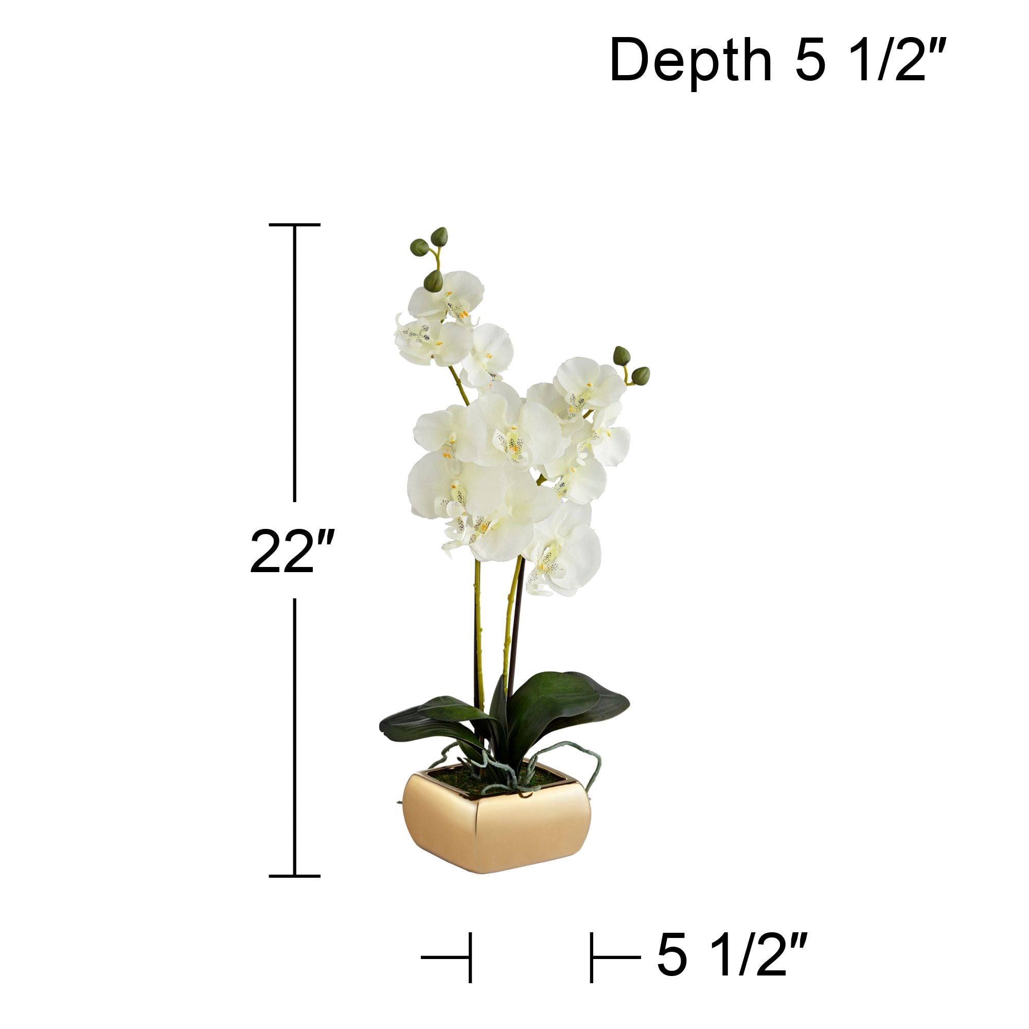 Dahlia Studios Potted Faux Artificial Flowers Realistic White Orchid Greenery in Gold Ceramic Pot for Home Decoration 22" High