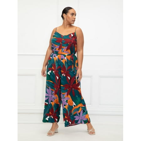 ELOQUII Elements Women's Plus Size Adjustable Easy Tank Jumpsuit